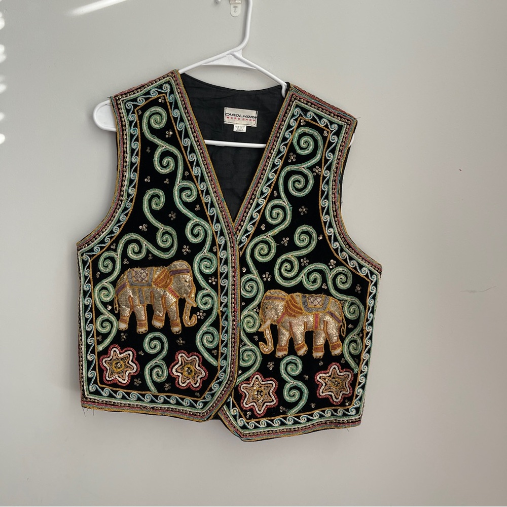 VNTG Carol Horn Workshop embroidered and beaded elephant vest
